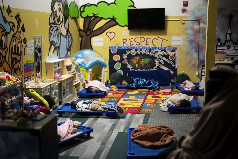 Children sleep during nap time at Minnesota Child Care in Minneapolis, Minnesota.