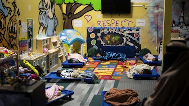 Children sleep during nap time at Minnesota Child Care in Minneapolis, Minnesota.