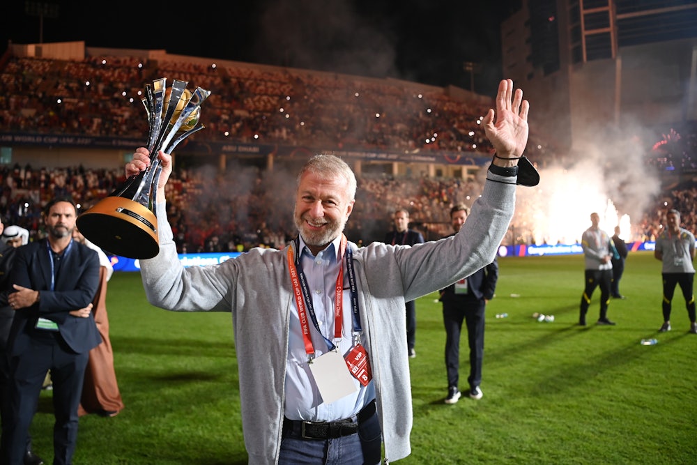Russian oligarch and Chelsea FC owner Roman Abramovich celebrates his club's FIFA Club World Cup victory in the United Arab Emirates.