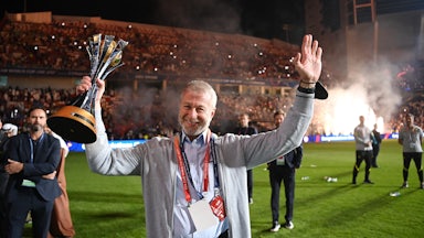 Russian oligarch and Chelsea FC owner Roman Abramovich celebrates his club's FIFA Club World Cup victory in the United Arab Emirates.