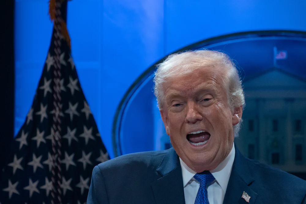 Donald Trump looks angry while speaking vehemently