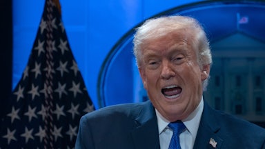Donald Trump looks angry while speaking vehemently