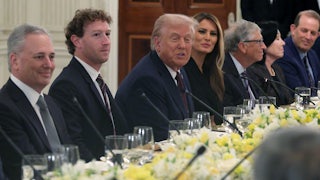 Donald Trump speaks at a White House “AI and Crypto” event alongside the billionaire tech-bro set.