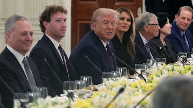 Donald Trump speaks at a White House “AI and Crypto” event alongside the billionaire tech-bro set.