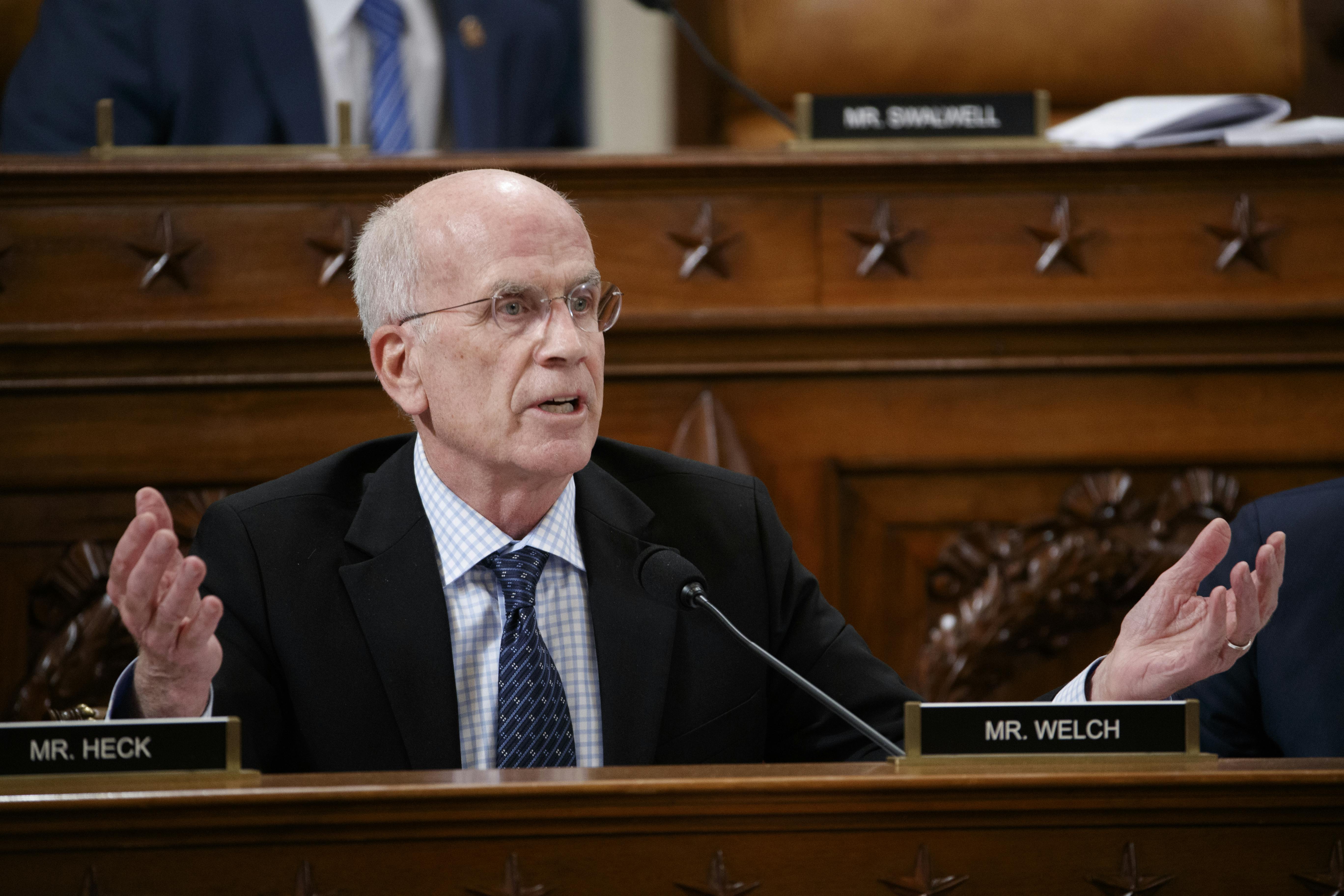 Vermont's at-large representative, Peter Welch, gestures during a House hearing.