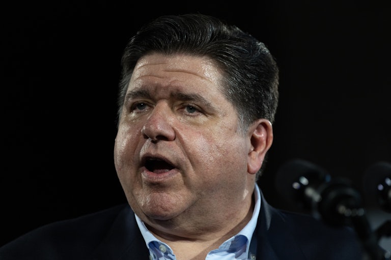 Illinois Governor J.B. Pritzker speaks during a press conference.