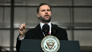 JD Vance speaks at the vice president's podium