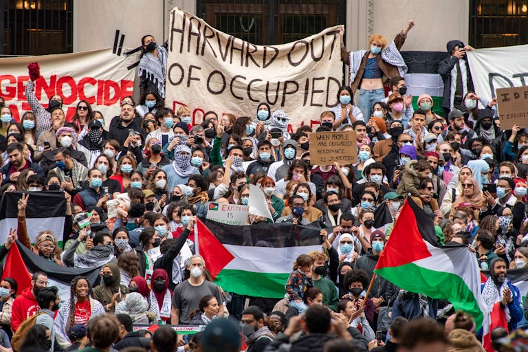 Harvard University students show their support for Palestinians in Gaza