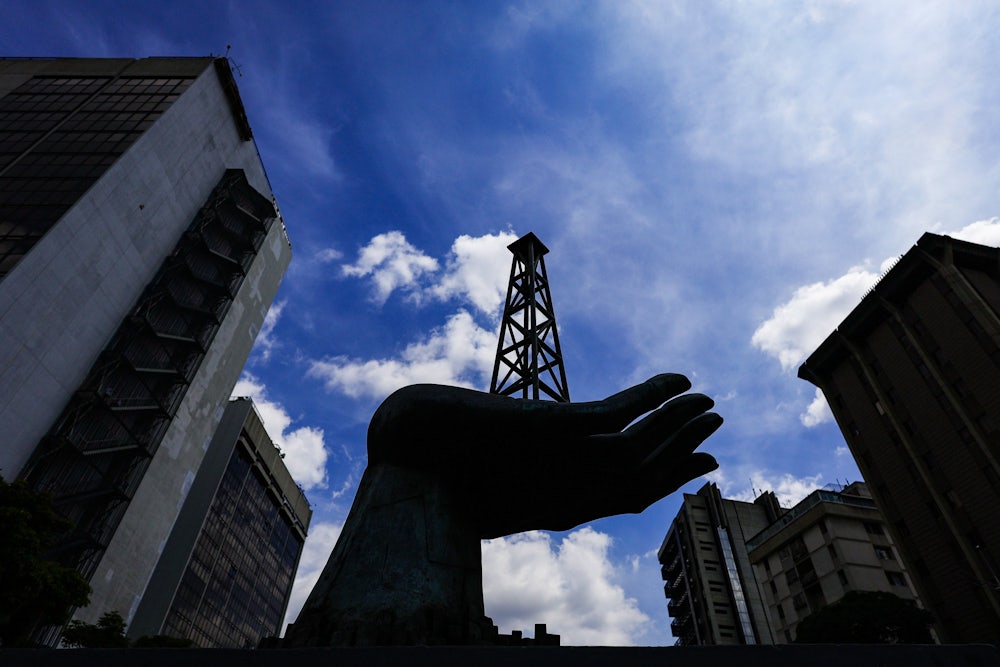 Detail of a statue on the subject of oil in Caracas, Venezuela.
