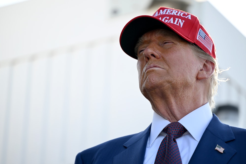 Donald Trump looks to the side