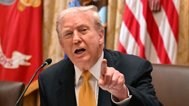 President Donald Trump in a meeting in the Oval Office.