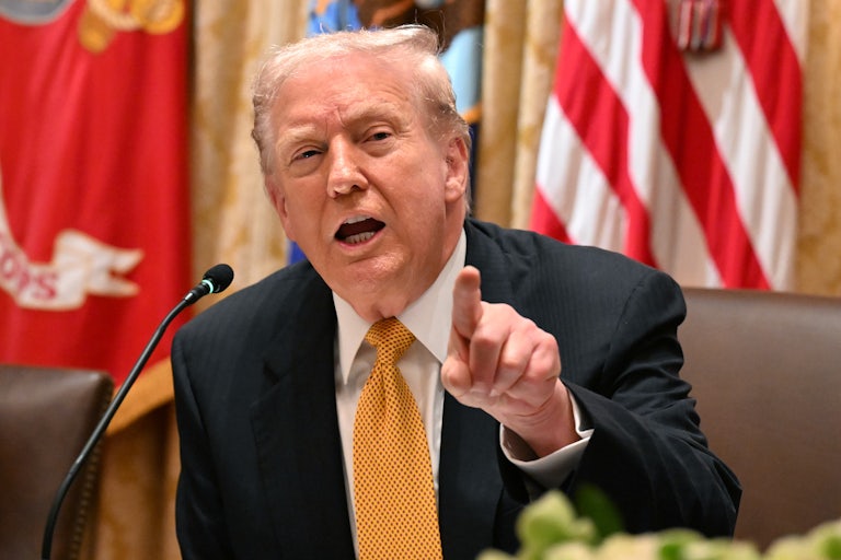President Donald Trump in a meeting in the Oval Office.