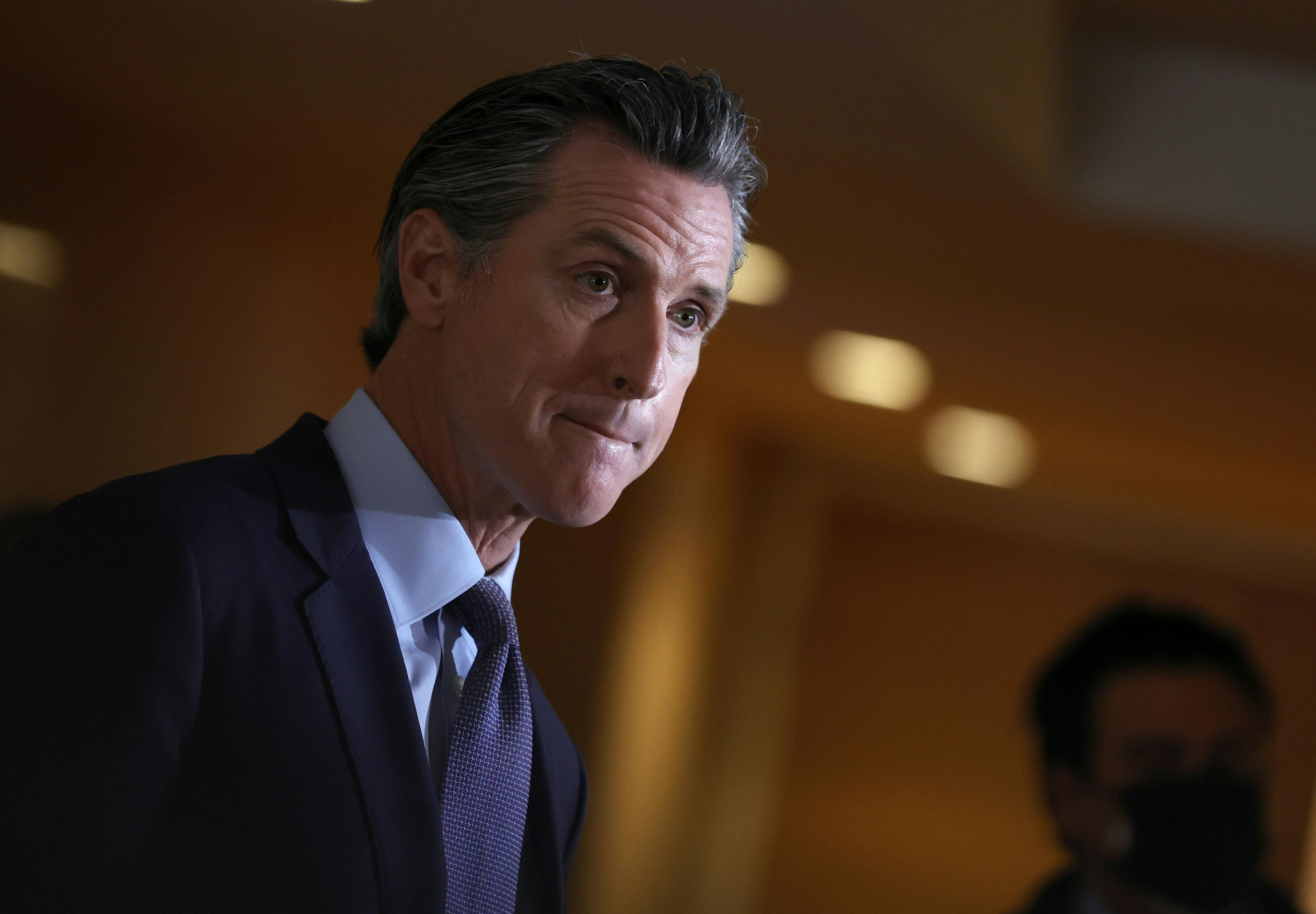 A close up of California Governor Gavin Newsom.