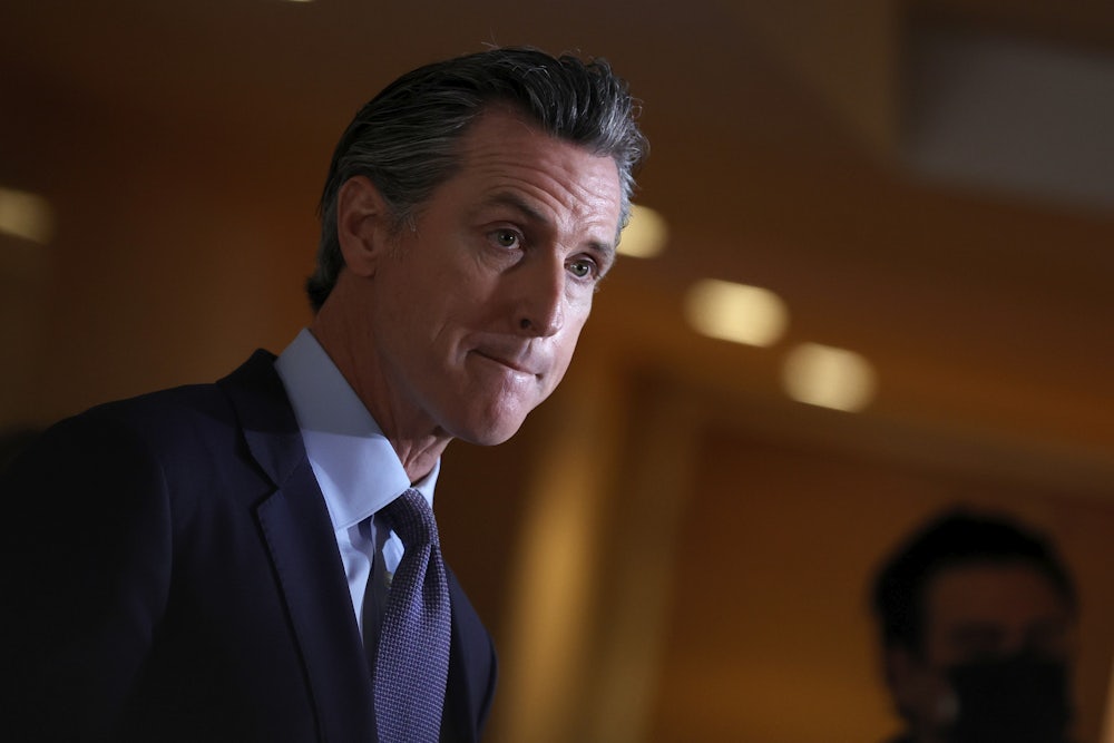 A close up of California Governor Gavin Newsom.