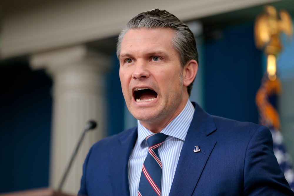 Pete Hegseth speaks to reporters during a White House briefing
