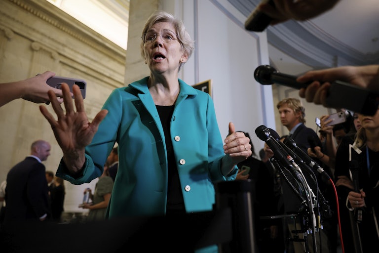 Elizabeth Warren outside the Kennedy Caucus Room in the Russell Senate Office Building in September 2023