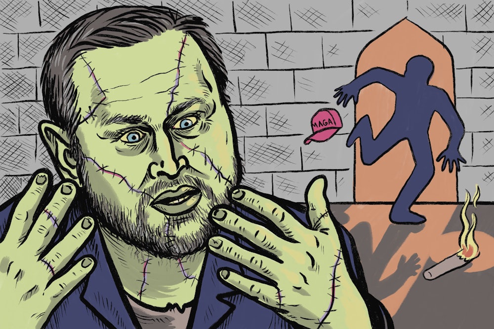 Illustration of JD Vance depicted as Frankenstein's monster