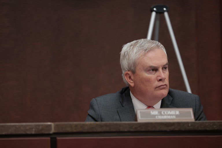 House Oversight Chair James Comer sits in a congressional hearing.