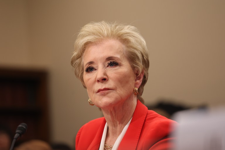 Education Secretary Linda McMahon sits in a House hearing
