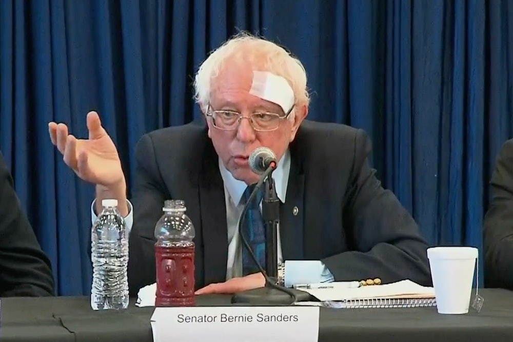 Bernie Sanders with bandage on forehead