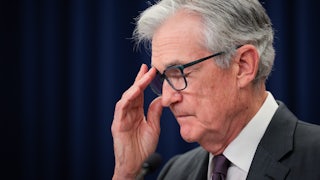 Federal Reserve Chairman Jerome Powell talks with reporters following the regular Federal Open Market Committee meetings.