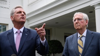 House Minority Leader Kevin McCarthy and Senate Minority Leader Mitch McConnell talk to reporters.