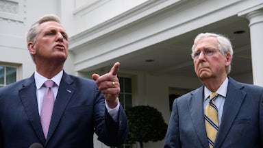 House Minority Leader Kevin McCarthy and Senate Minority Leader Mitch McConnell talk to reporters.
