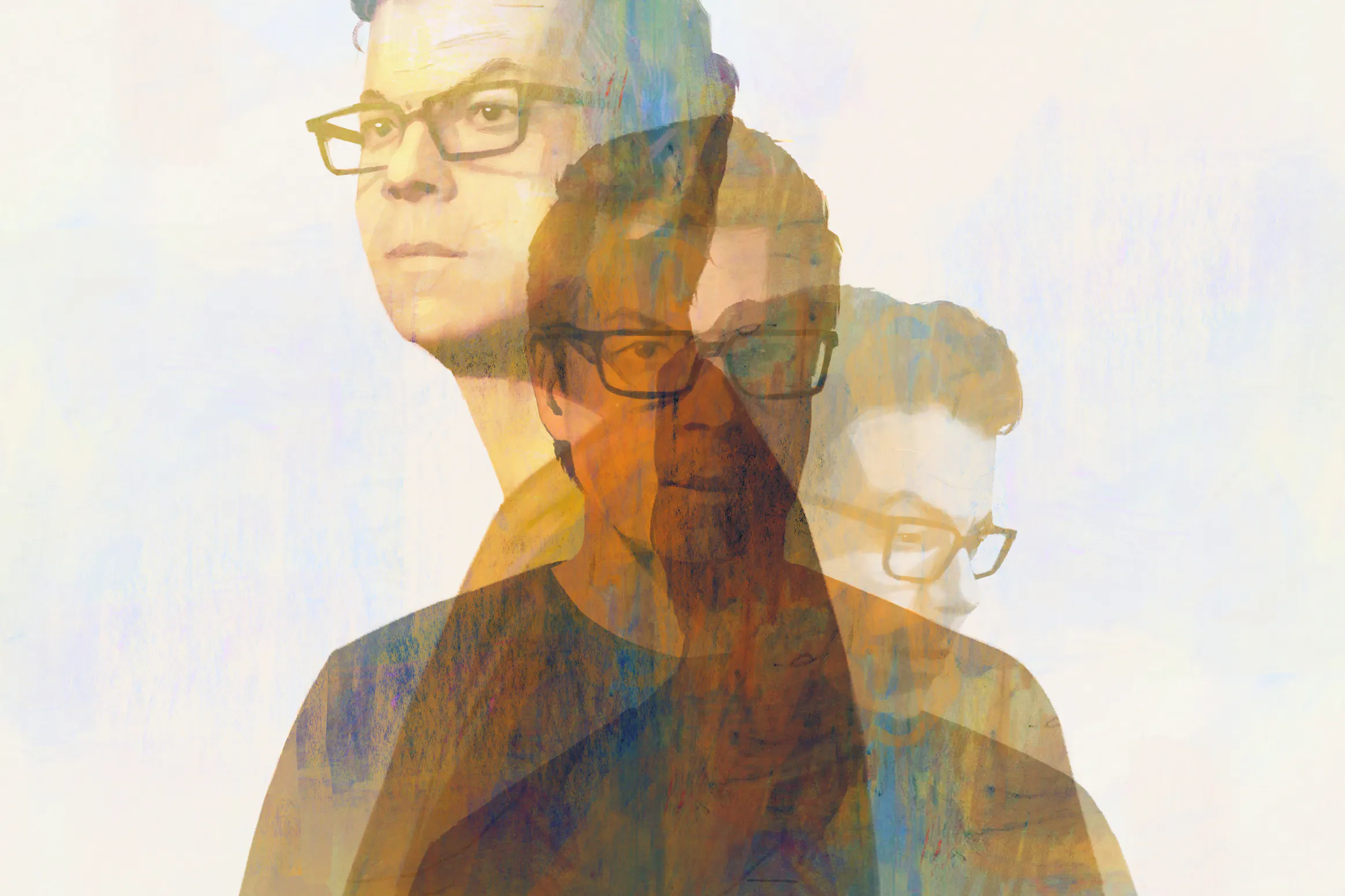 A photo collage of three overlapping images of author Ben Lerner