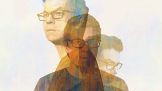 A photo collage of three overlapping images of author Ben Lerner