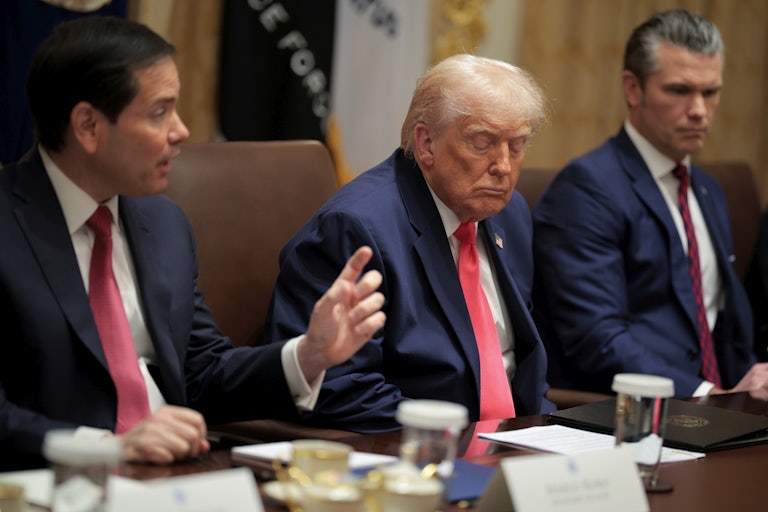 Donald Trump goes nighty-night during a cabinet meeting as Marco Rubio speaks to him.