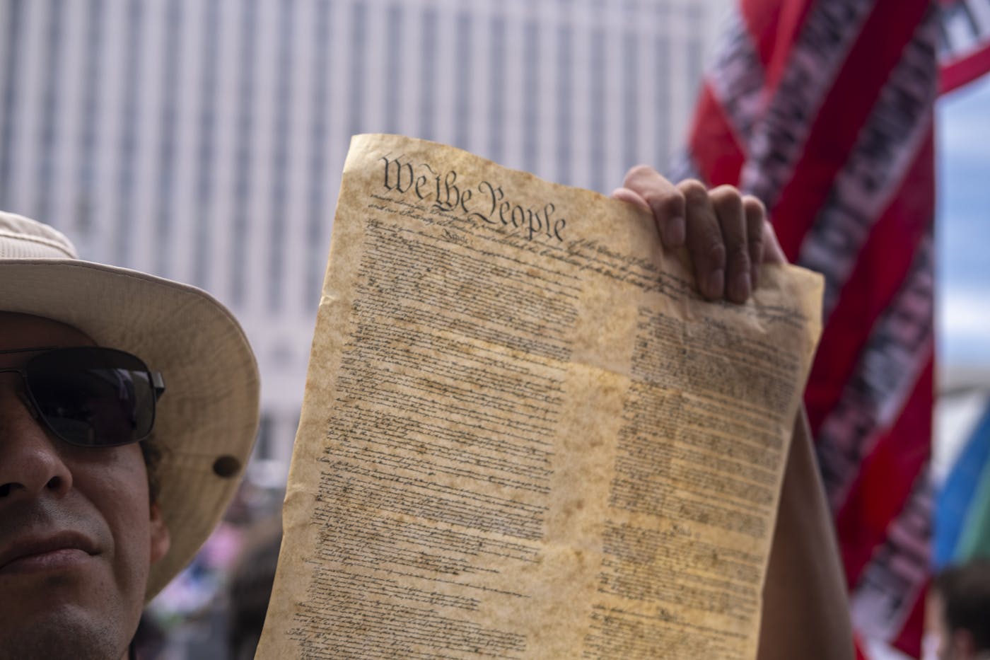 Protestors against President Donald Trump after the “No Kings protest clash with LAPD and Sheriff Department near City Hall in downtown Los Angeles, June 14, 2025.