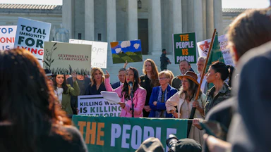In late April, protesters with The People vs. The Poison gathered at the U.S. Supreme Court as it heard arguments in Monstanto Co. vs. Durnell.