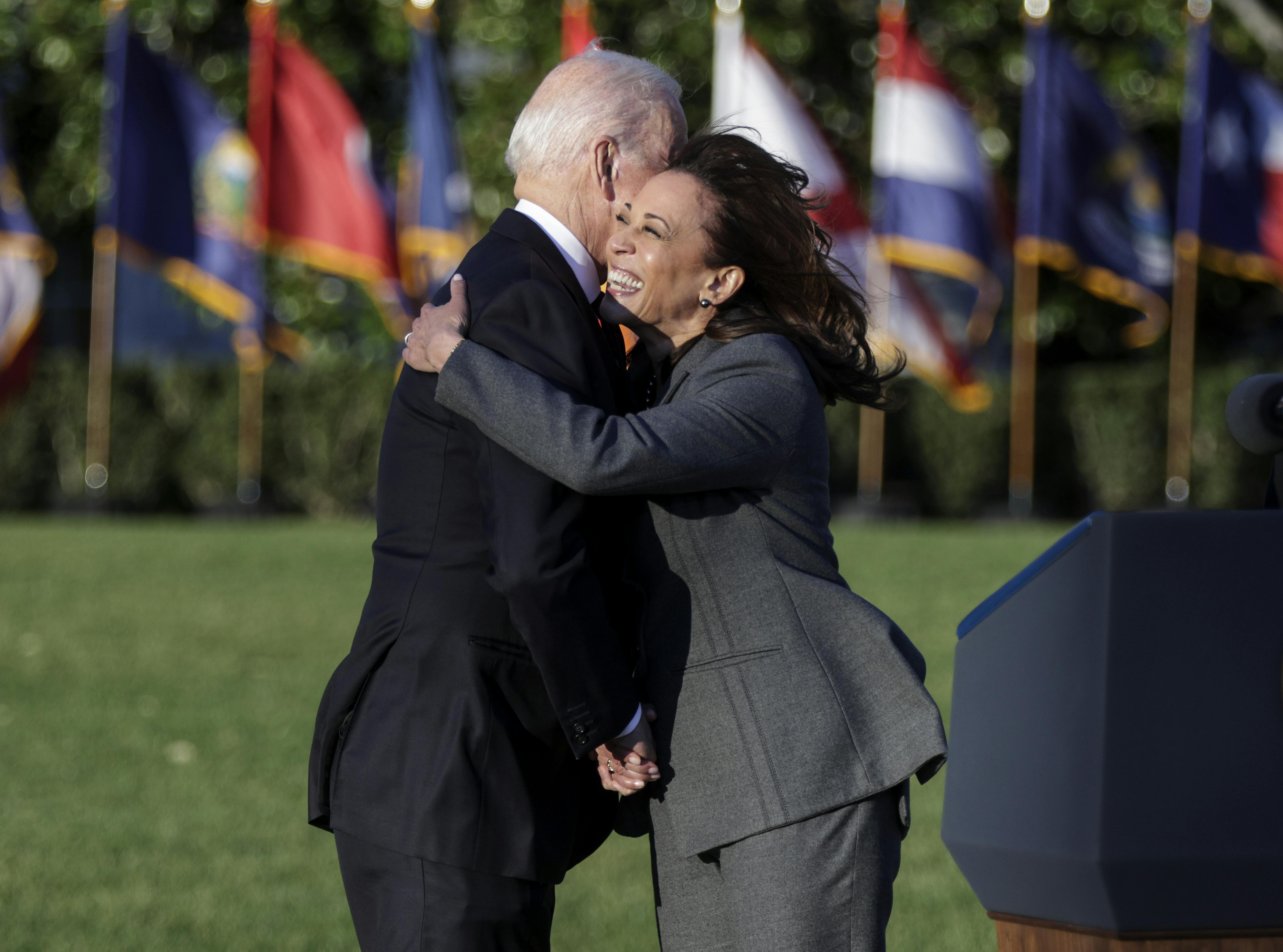 Kamala Harris embraces Joe Biden in November 2021.