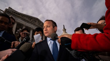 Democratic representative Josh Gottheimer talks to reporters in 2021.