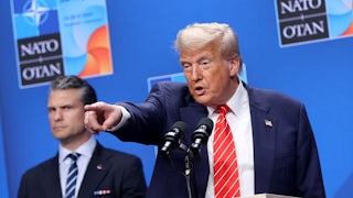 President Donald Trump attends a press conference following the NATO summit in The Hague, the Netherlands, on June 25, 2025.
