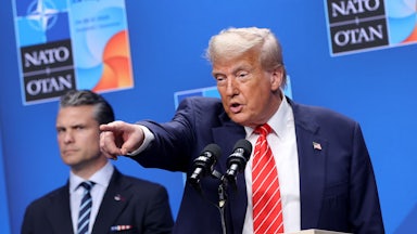 President Donald Trump attends a press conference following the NATO summit in The Hague, the Netherlands, on June 25, 2025.