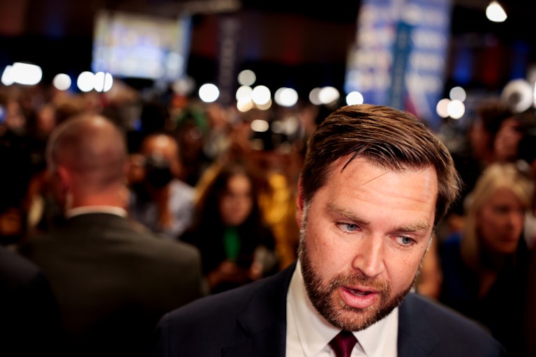 J.D. Vance speaks to reporters at the presidential debate
