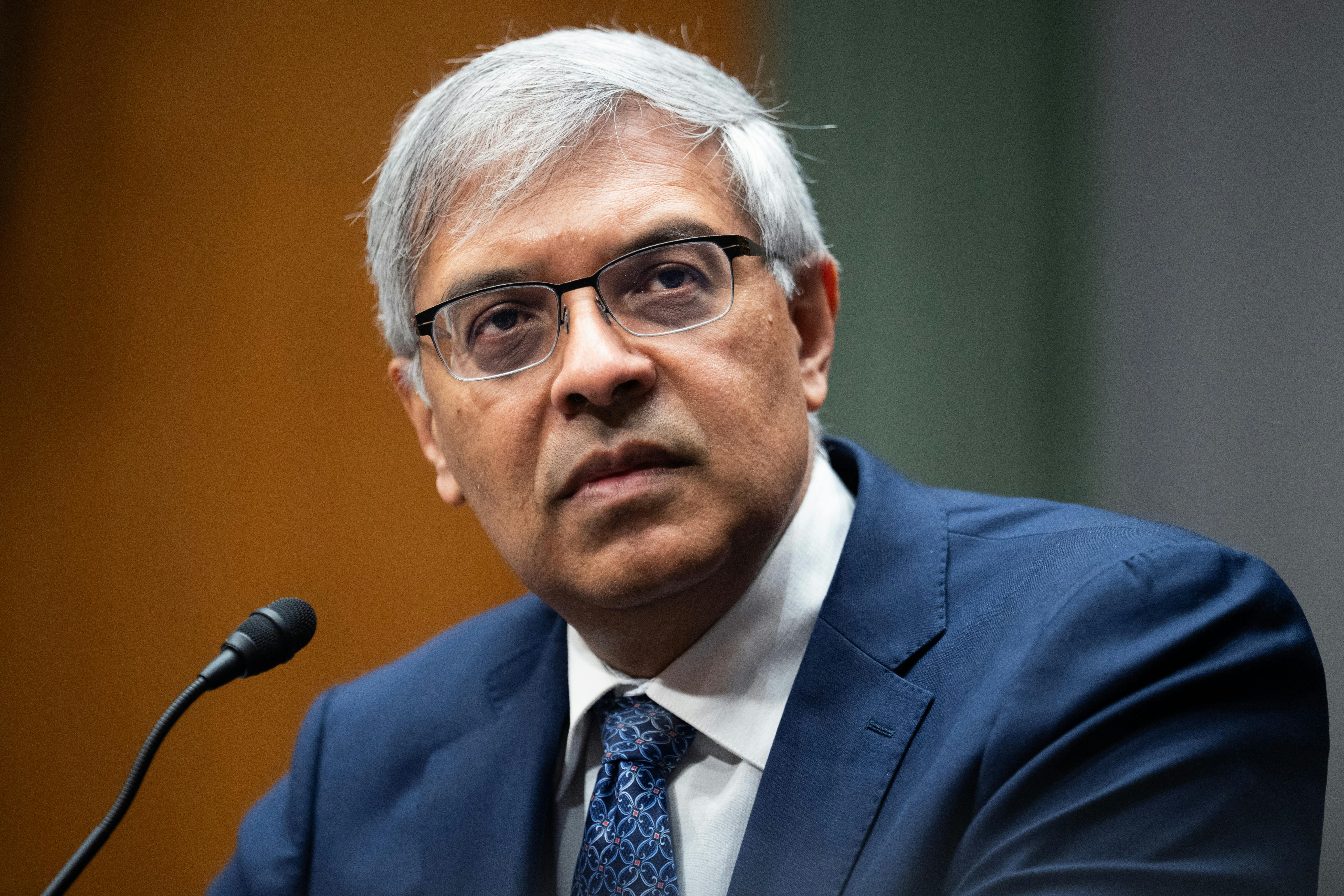 NIH Director Jay Bhattacharya sits during a Senate committee hearing