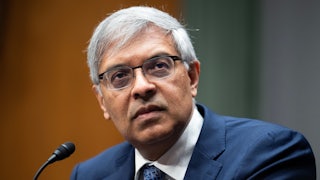 NIH Director Jay Bhattacharya sits during a Senate committee hearing