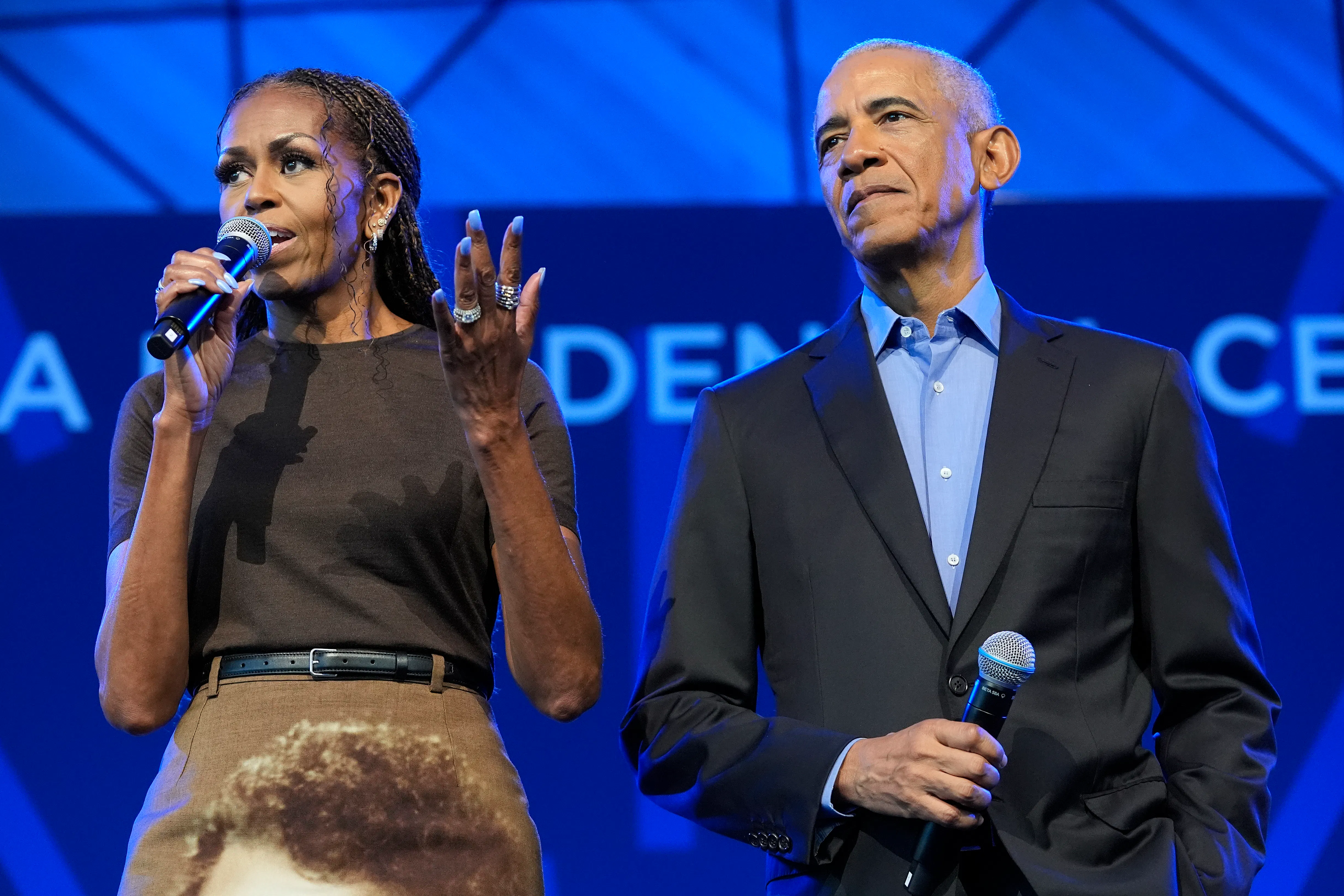 Barack and Michelle Obama at opening event for his presidential library 
