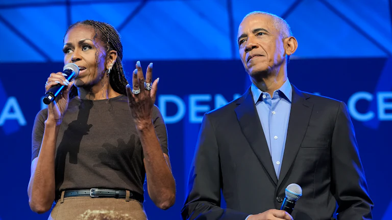 Barack and Michelle Obama at opening event for his presidential library