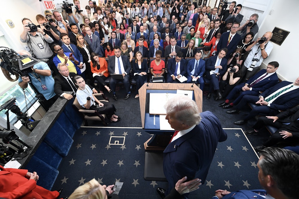 Trump at a White House press briefing
