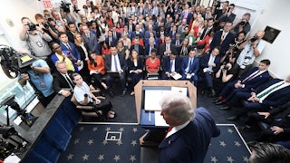 Trump at a White House press briefing