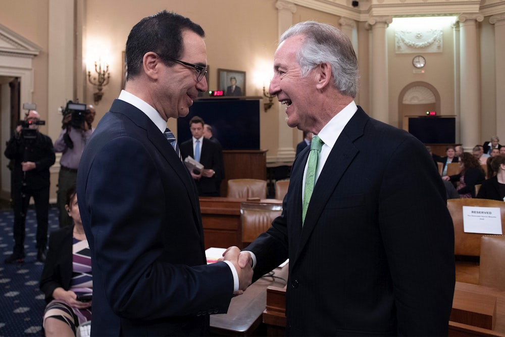 Richard Neal shakes hands with Steven Mnuchin
