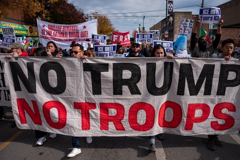 People protest in Chicago against the presence of federal immigration agents