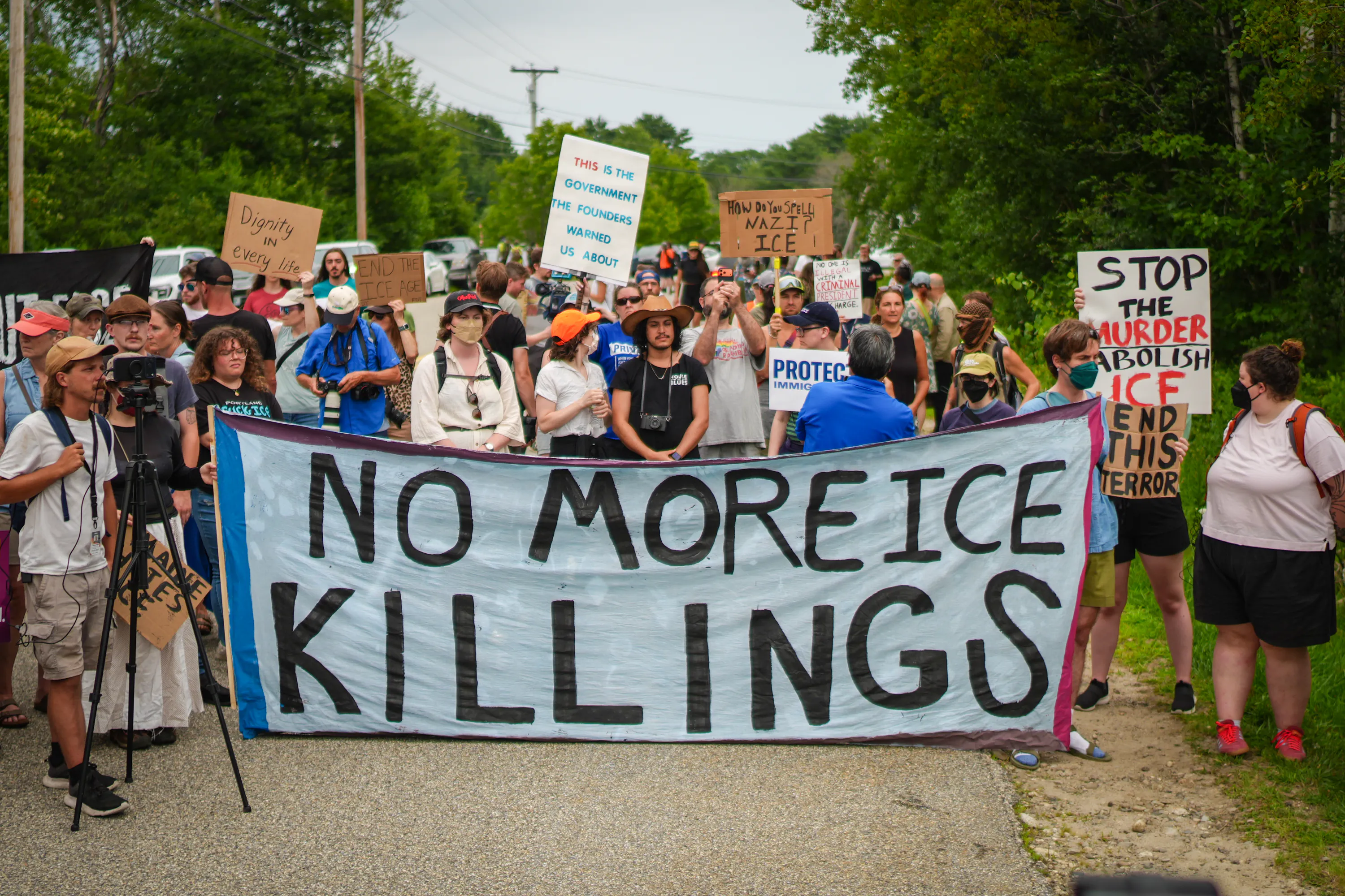 People protest against ICE in Biddeford, Maine