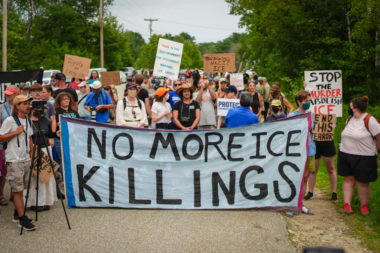 People protest against ICE in Biddeford, Maine