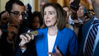 Former Speaker Nancy Pelosi speaks to reporters in the Capitol on June 28.