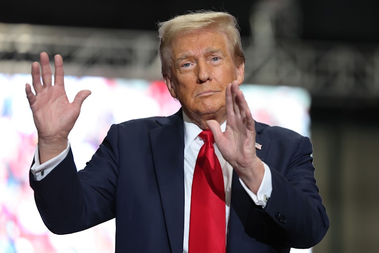 Donald Trump gestures at a rally in Pennsylvania