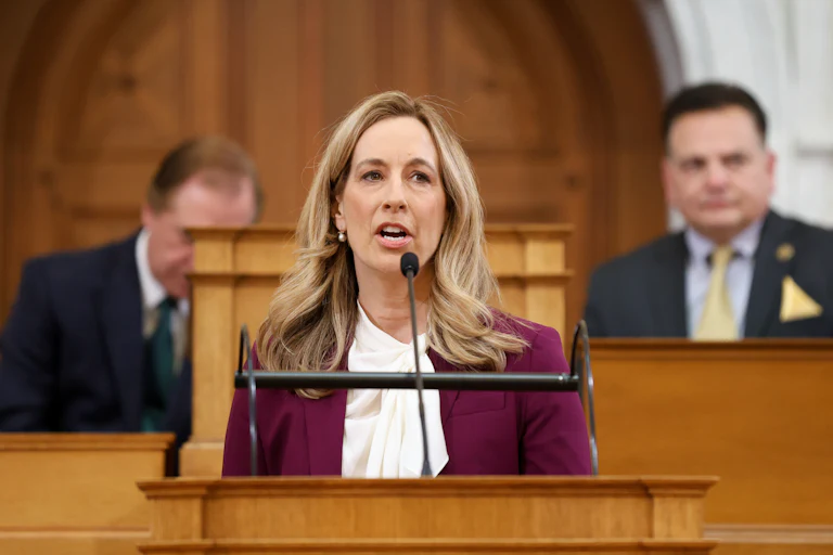 New Jersey Governor Mikie Sherrill speaks at a podium